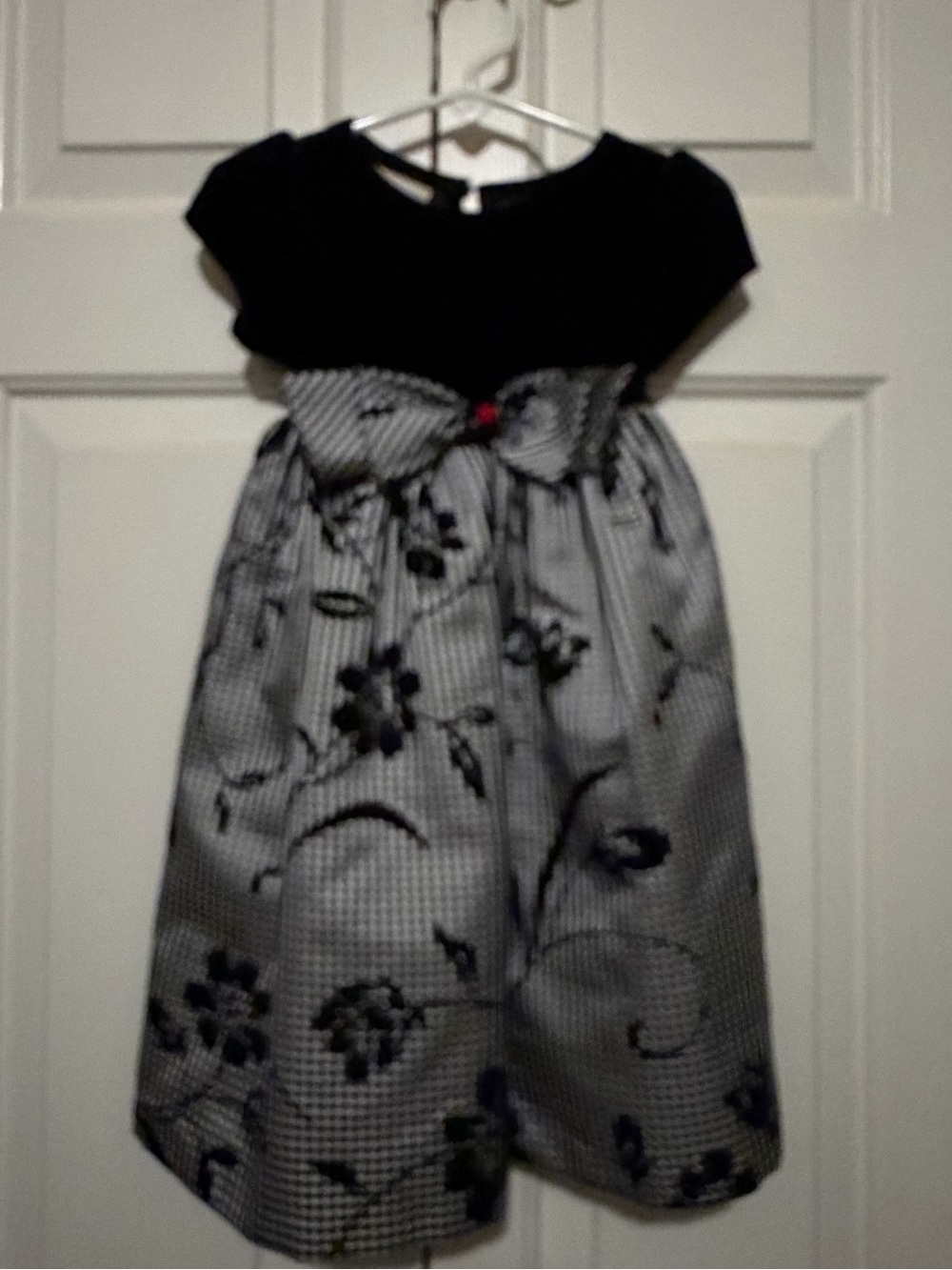 marmellata Black, Gray and Red Bow Fit-and-Flare Floral Dress
